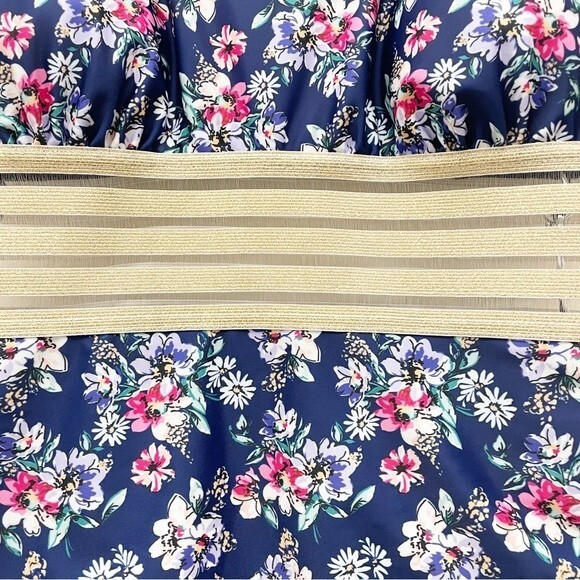 Nicole Miller Navy Floral Shimmer-Band One-Piece Swimsuit Women’s Size Large - Picture 5 of 12